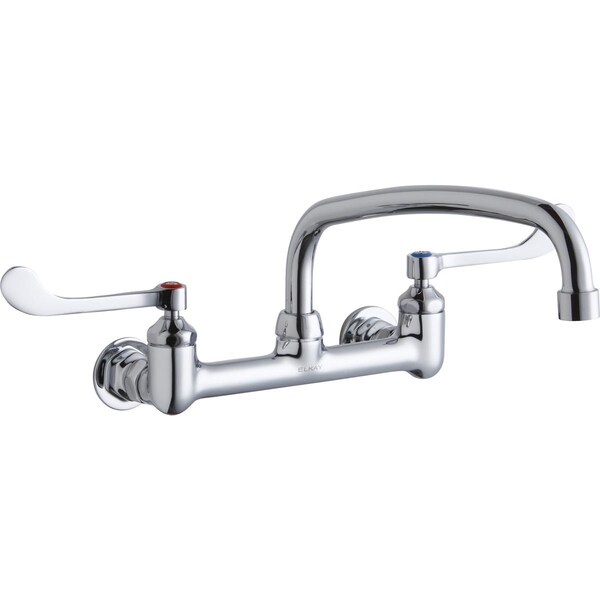 Elkay 8" Centers Wall Faucet 12" Arc Tube Spout 6" Wsbld Hdl Inlets LK940AT12T6H - main